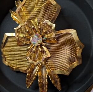 Vintage Copper Tone Rhinestone Brooch
